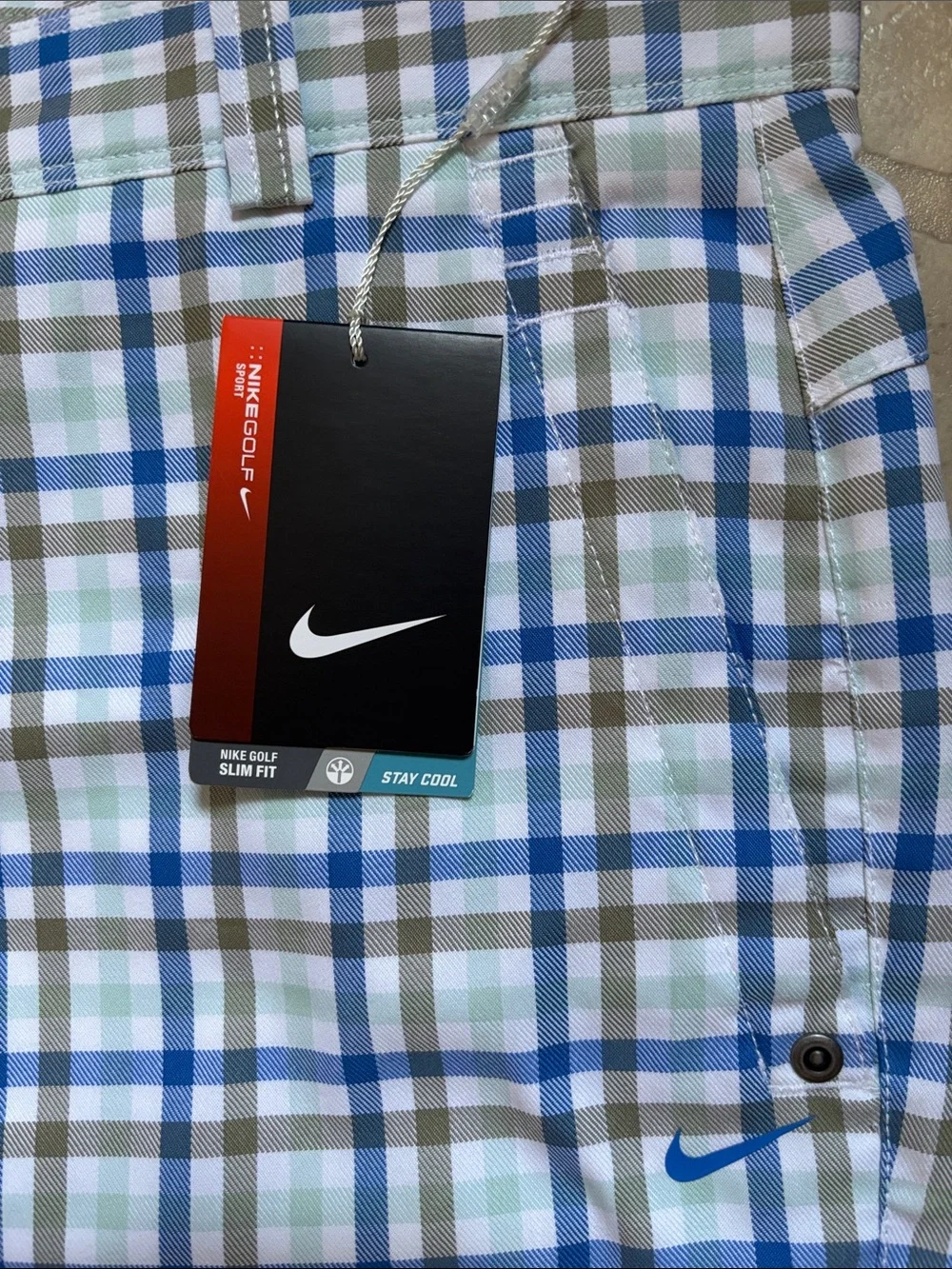 NWT Nike Golf Sport Blue White Plaid Performance Dri-Fit Mens 34x30 Pants